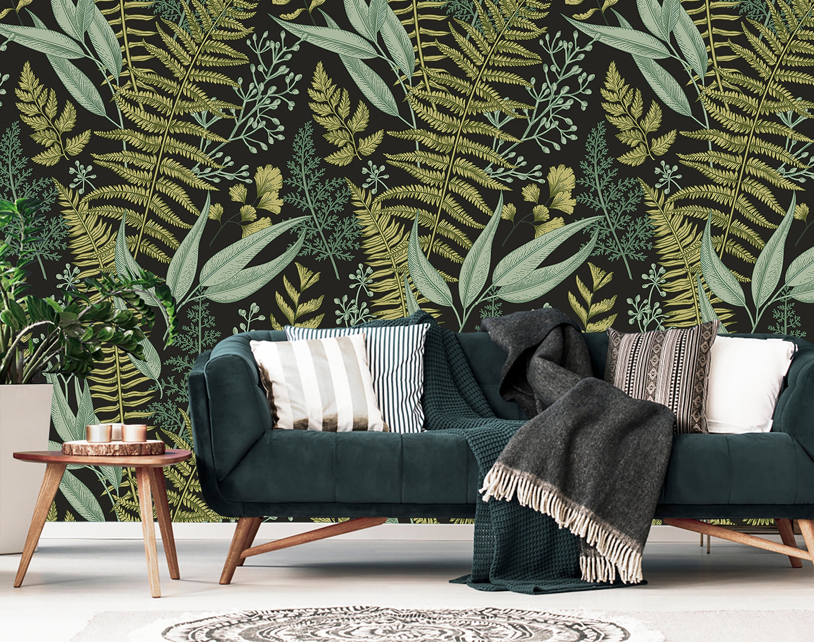 Botanical Wallpaper Ferns Wallpaper Wall Mural Green Home | Etsy UK