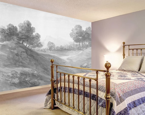 Vintage Rural Wall Mural: Removable Landscape Wallpaper - Rustic Cottage Decor, Countryside Art, Rolling Hills