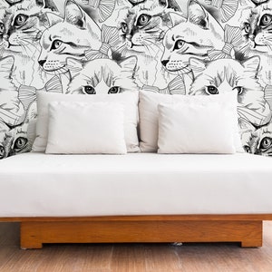 Avtagbar tapet med eleganta katter, mönster #298, självhäftande, hyresgästvänlig, accentrumsinredning, modern rumsdesign bild 1
