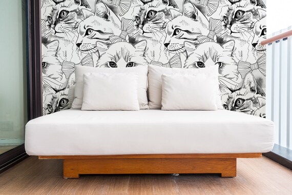 Elegant Cats Removable Wallpaper, Pattern #298, Self-Adhesive, Renter Friendly, Accent Room Decor, Modern Space Design