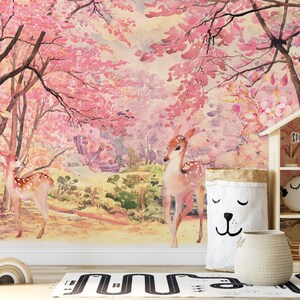 Baby Nursery Wallpaper, Beauty Nature Illustration Wall Art, Unique Baby Gift, Nursery Room Decor, Soft Pastel Design #39