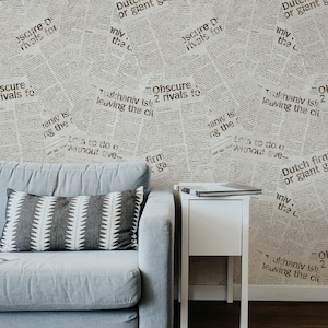 Newspaper Vintage Removable Wallpaper - Pattern #83 Retro Wall Decor, Peel & Stick, Old Newsprint Design