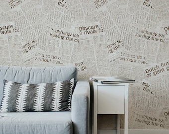 Papel pintado vintage de periódico removible - Patrón n.° 83 Decoración de pared retro, autoadhesivo, diseño de periódico antiguo
