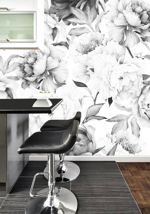 Tempaper Peonies Noir Peel and Stick Wallpaper Covers 56 Sq Ft PE508   The Home Depot