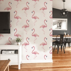 Flamingo Removable Wallpaper | Simple Tropical Pattern #186 | Peel & Stick Wall Decor for Bedroom