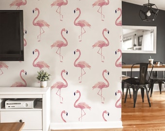 Papier peint amovible Flamant rose | Motif tropical simple #186 | Décoration murale autocollante pour chambre à coucher