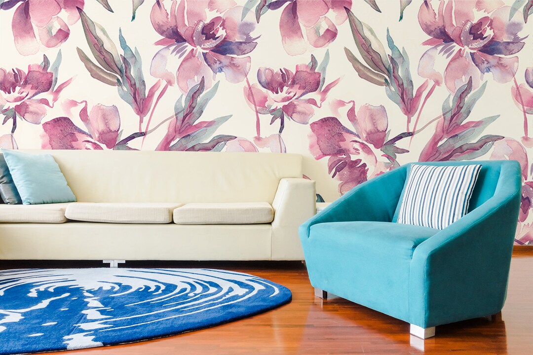 Watercolor Flowers Removable Wallpaper Floral Pattern #174 – Peel ...