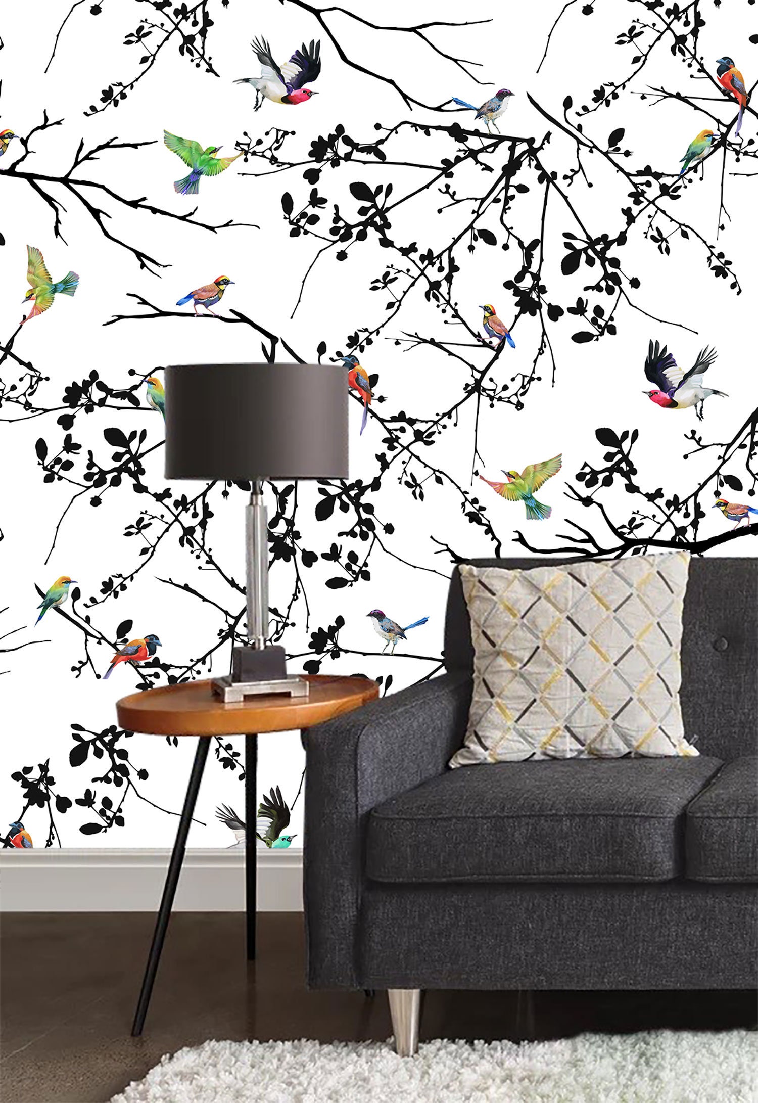 Bird Wall Mural Removable Wallpaper Peel and Stick Bird Wall Etsy