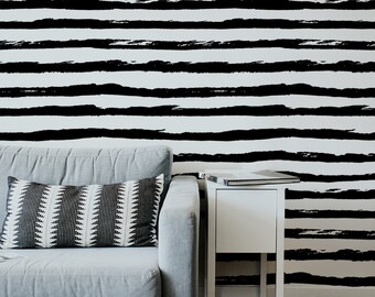 Zebra Removable Wallpaper | Black & White Ink Pattern #143 | Peel and Stick Wall Decor