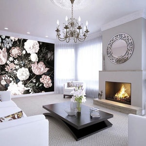 Floral Vintage Removable Wallpaper Peel and Stick Wall Mural Vintage Flowers Wall Art Decor