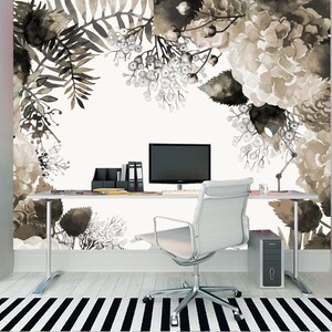 Hydrangea flowers removable wallpaper, Peel and stick mural, Wall mural, Vintage leaf, Repositionable wallpaper
