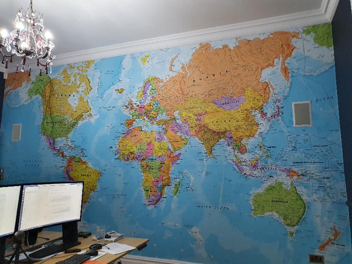 Giant World Map Mural Classic Home Decor Living Room Etsy UK