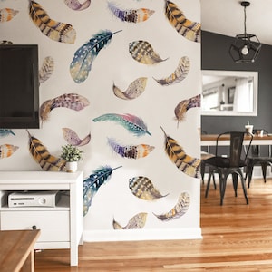 Feathers Removable Wallpaper | Pattern #287 for Stylish Home | Easy to Apply & Remove