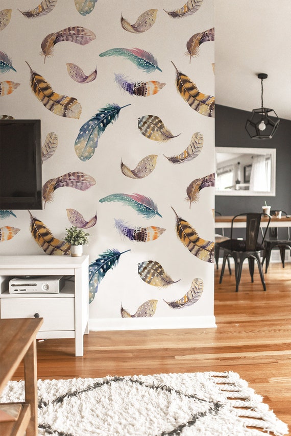Feathers Removable Wallpaper, Pattern #287 for Stylish Home, Easy to Apply & Remove, Self-Adhesive, Renter Friendly