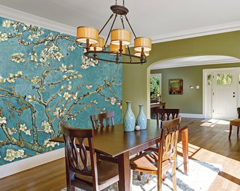 Cherry blossom wallpaper, Chinoiserie wall mural, Removable wallpaper, Peel and stick, Wall art
