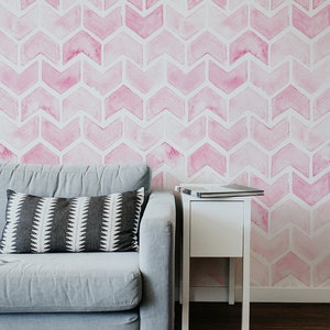 Watercolor Removable Wallpaper Chevron Pattern - Peel and Stick Wall Decor for Easy Home Makeover & Accent Walls