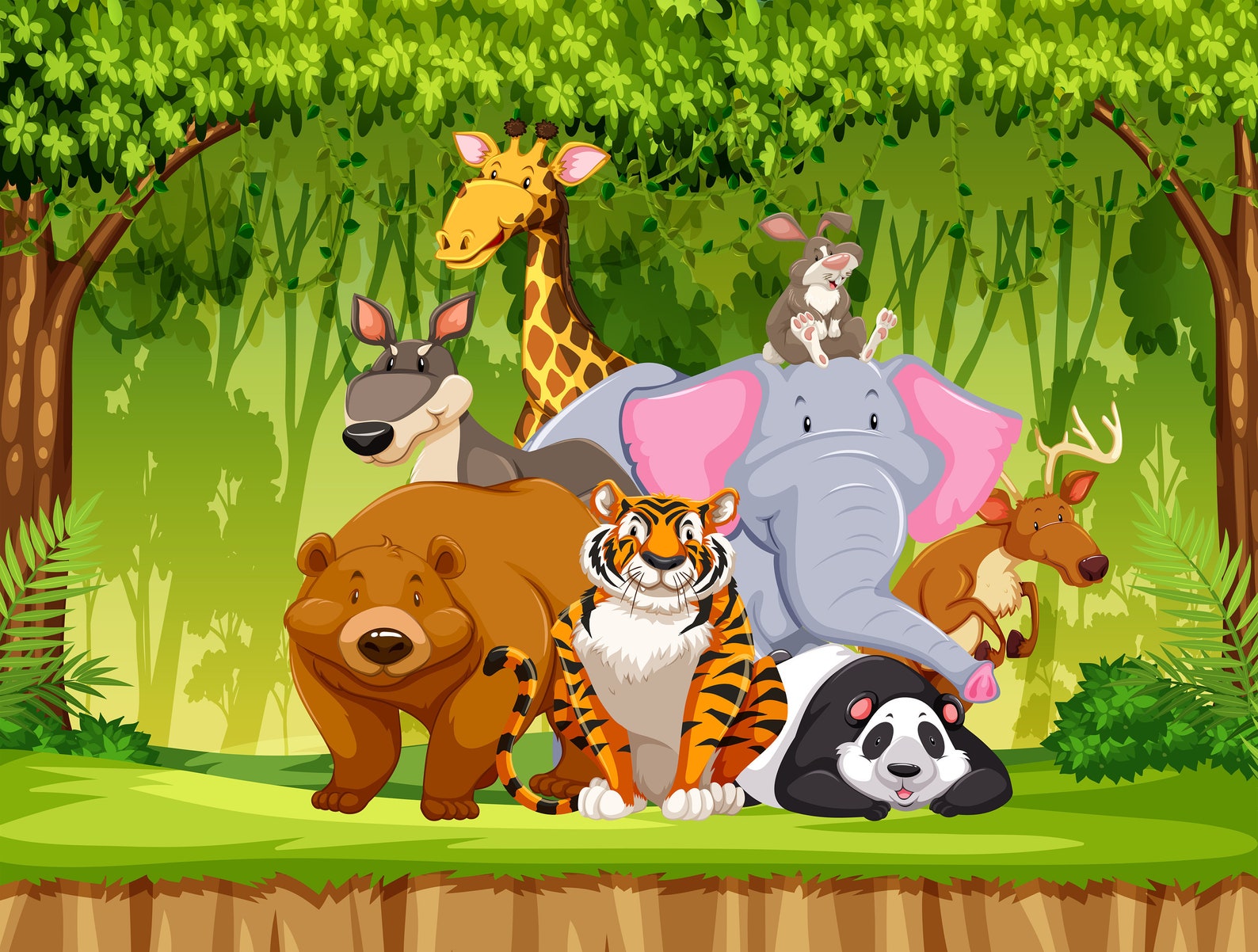 Jungle Animals Wallpaper Mural, Peel and Stick Wallpaper, Nursery Decor ...