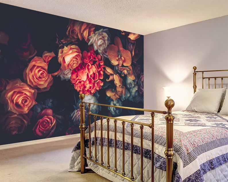 Beautiful Vintage Removable Wallpaper Dark Dutch Floral Etsy