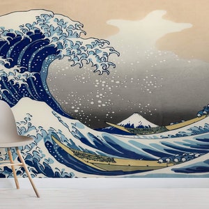 Die Welle vor Kanagawa Tapete, Japanisches Kunstwandbild, Hokusai Decor - Schälen und Aufkleben, Tinte auf Wasserbasis, Vlies matt Bild 2