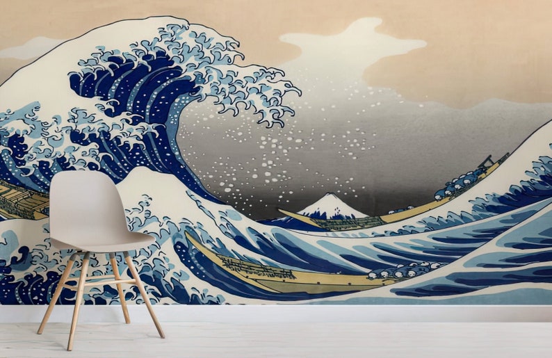 Die Welle vor Kanagawa Tapete, Japanisches Kunstwandbild, Hokusai Decor - Schälen und Aufkleben, Tinte auf Wasserbasis, Vlies matt Bild 2