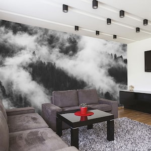 Foggy Forest Wallpaper Peel and Stick, Misty Tree Wall Mural, Removable Self Adhesive Wall Decor for Bedroom & Living Room