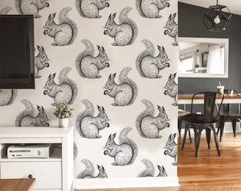 Motif de papier peint amovible écureuils #146 - Jolie décoration murale animal de la forêt pour chambre d&#39;enfant, chambre d&#39;enfant et espace de vie