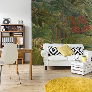 Tiger in Tropical Storm Wallpaper: Removable Jungle Wall Mural