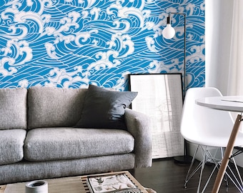 Ocean Waves Removable Wallpaper, Modern Peel & Stick Decor, Self-Adhesive, Renter Friendly, Easy Installation, Art Mural