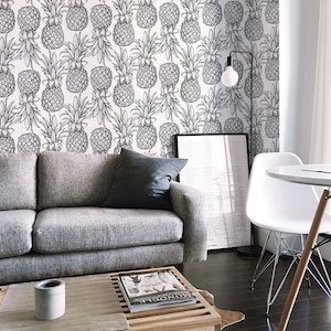 Pineapples Removable Wallpaper Black and White Tropical Pattern #66 Home Decor Accent Wall Stickers