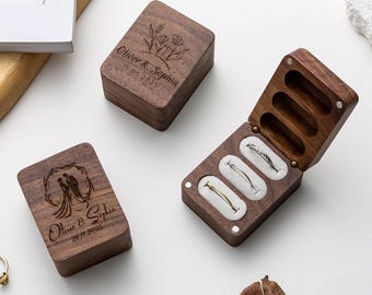Custom Engraved Walnut Triple Ring Box: Wedding Proposal Gift