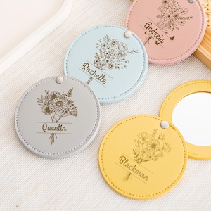 Custom Pocket Mirror,Leather Compact Mirror,Bridesmaid Gifts, Bachelorette Party Favors,Travel Mirror,Gift for Her