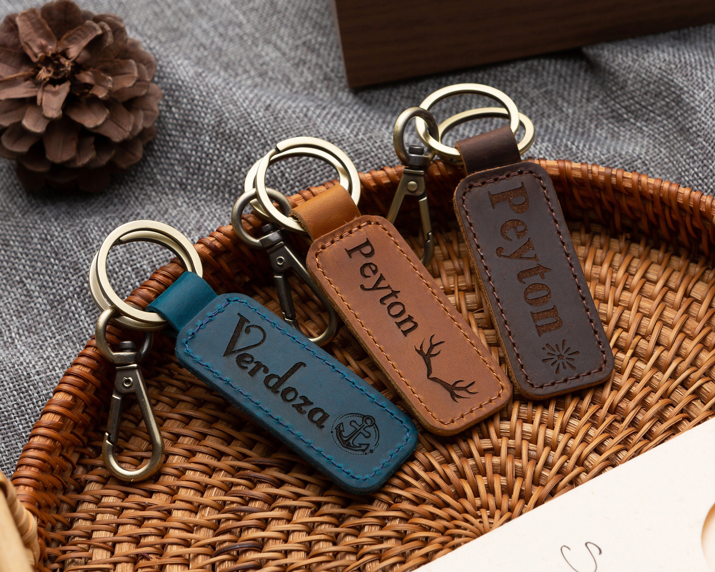 Personalized Leather Keychain,custom Leather Key Chain,leather Keyring ...