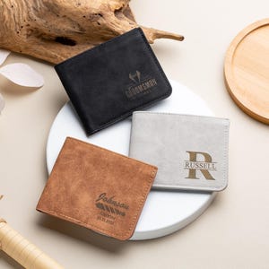 Carteira masculina dobrável personalizada, carteira fina de couro masculina, presente de aniversário, presente para namorado, presente para ele, presente masculino gravado, presente de agradecimento