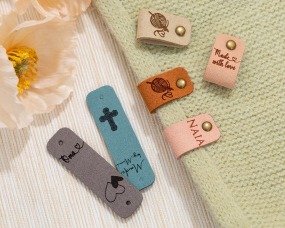 Custom Logo Tags,Personalized Tag,Tags For Knitted Hats,Leather Tags With Rivets,Labels for Handmade,Labels for Knitting,Gift for Knitter