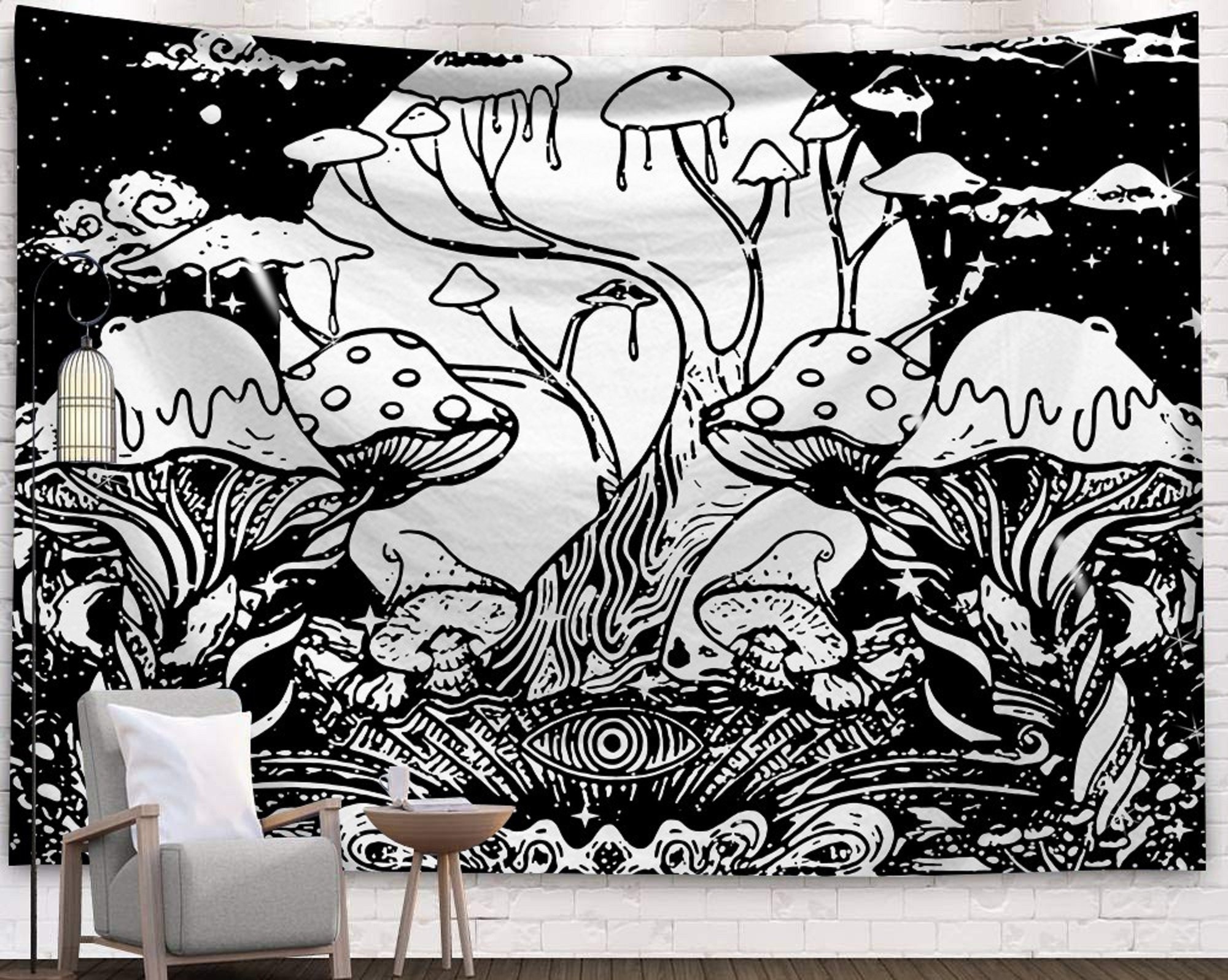 White and Black Mushroom Tree Tapestry Bedroom Tapestry Etsy
