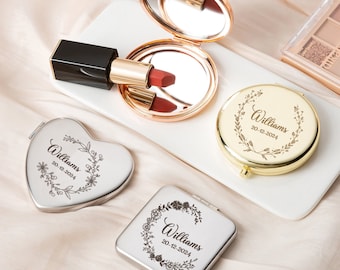 Espejo de bolsillo personalizado, espejo con nombre personalizado, espejo compacto, recuerdos para despedida de soltera, regalos para la novia, recuerdos para la fiesta nupcial, regalos para damas de honor, regalos