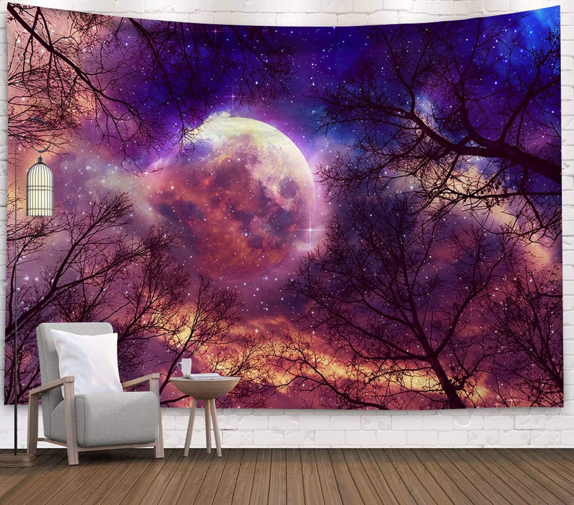 Moon Tapestry Tree Tapestry Stars And Moon Tapestry Star Etsy