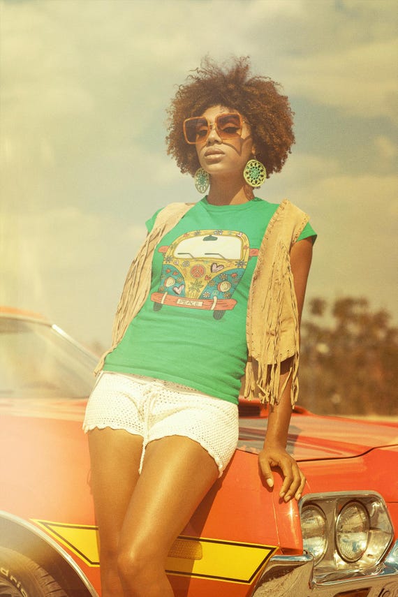 Camiseta vintage de furgoneta hippie, camiseta retro de los 70 con