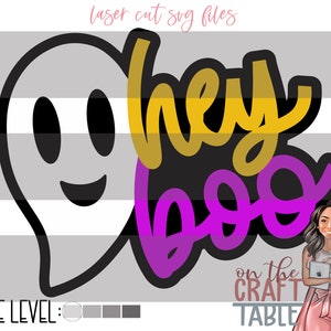 Hey Boo SVG File/Halloween Decor/Door Hanger/Ghost/Laser Cut File/Glowforge