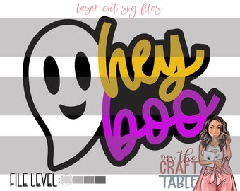 Hey Boo SVG File/Halloween Decor/Door Hanger/Ghost/Laser Cut File/Glowforge