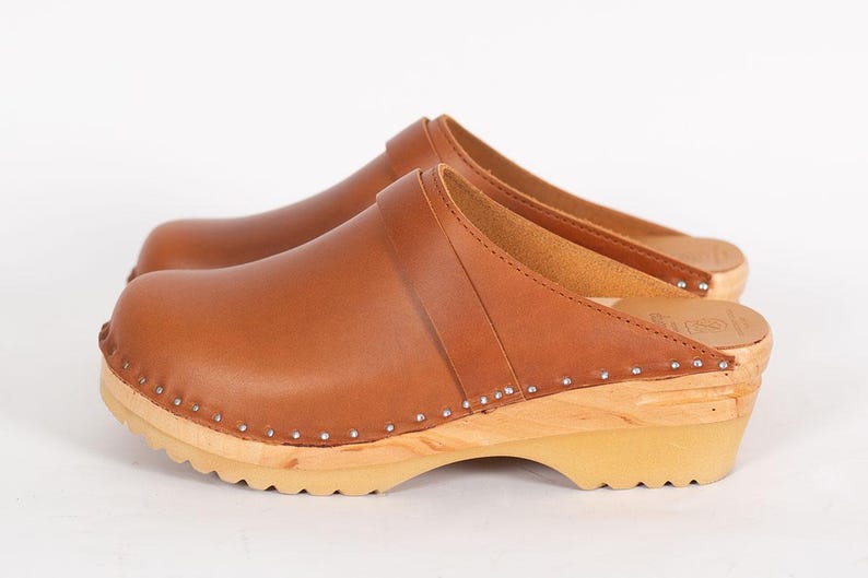 Cognac Brown Leather Clogs: Swedish Troentorp Mules, Low Heel image 4