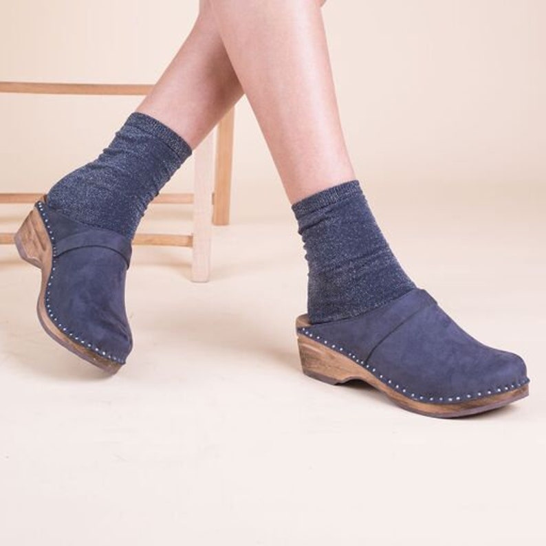 Classic Swedish Comfy Clogs / Da Vinci Dark Blue Suede Leather | Etsy