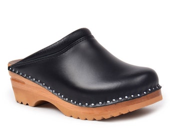 Swedish Classic Clogs, Rembrandt Black Leather Working Clogs, Classic Swedish Women's Clogs, Bastad Troentorp Wooden Clogs, Rembrandt Black