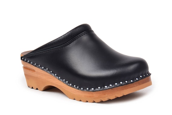 Zuecos cl sicos suecos Zuecos de trabajo de cuero negro Rembrandt