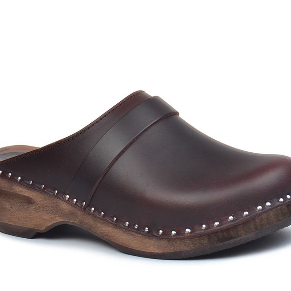 Braune Holzclogs, Clogs für Damen und Herren, klassische schwedische Clogs, Bastad Clogs, Troentorp Clogs