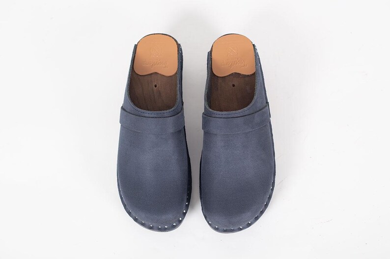 Navy Suede Clogs: Swedish Wooden Mules, Troentorp Original - Etsy