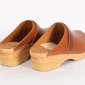 Cognac Brown Leather Clogs: Swedish Troentorp Mules, Low Heel image 6