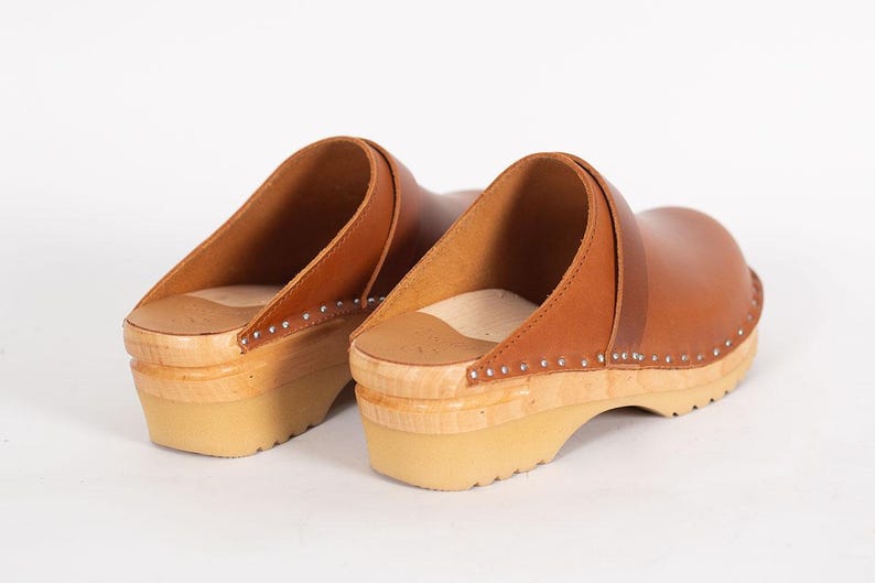 Cognac Brown Leather Clogs: Swedish Troentorp Mules, Low Heel image 6
