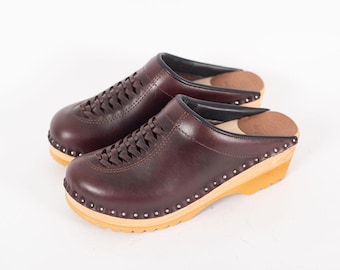 Braided Brown Leather Clogs: Troentorp Wright Unisex Style