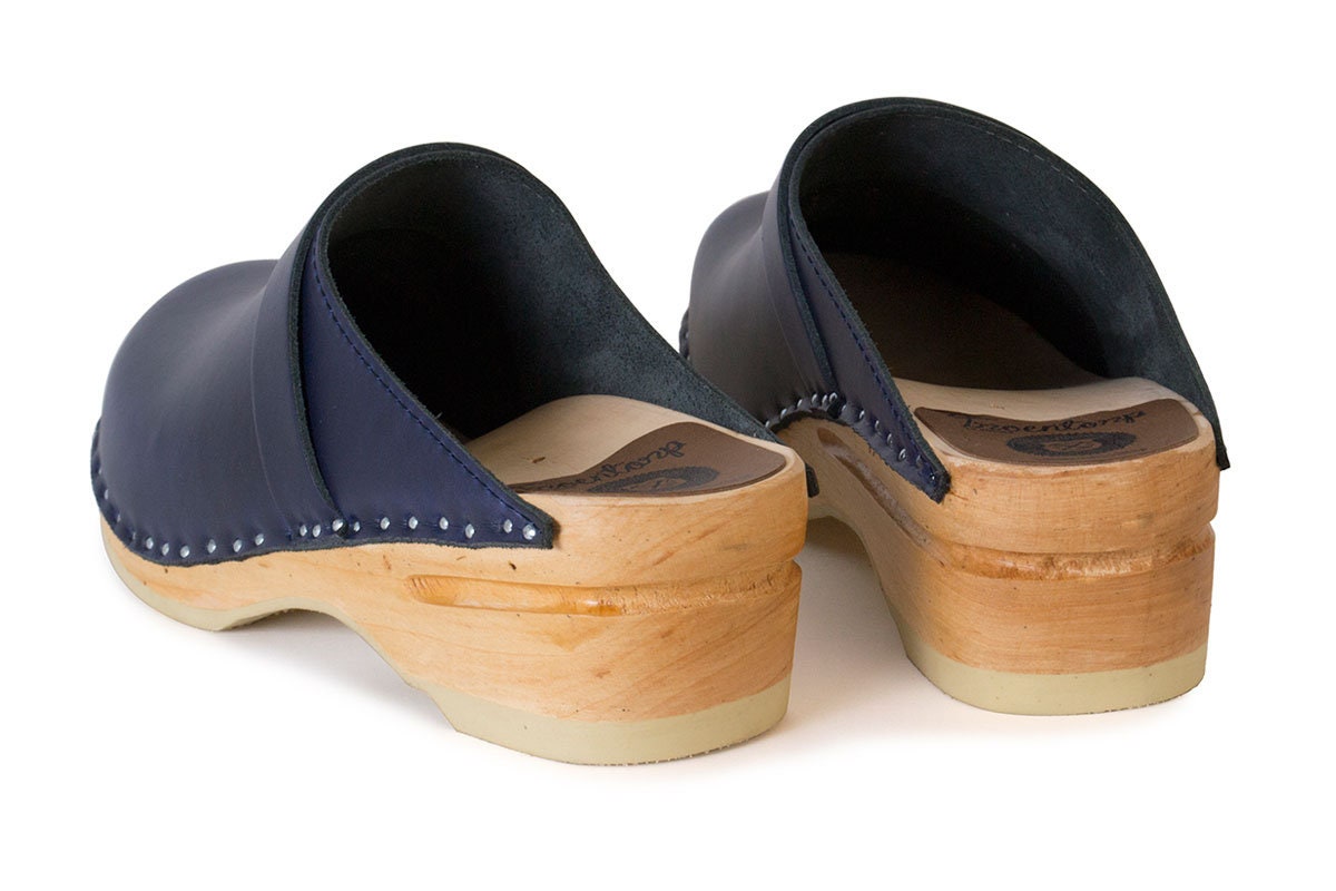Navy Clogs, Dark Blue Wooden Clogs, Swedish Clogs for Women and 